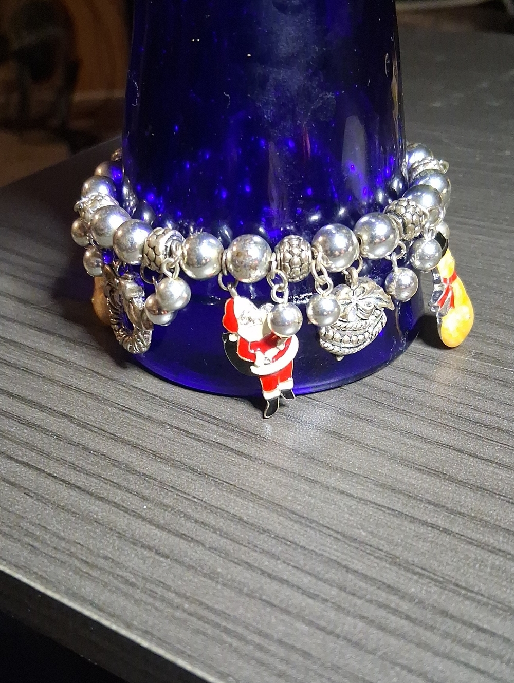 Vintage Silver Holiday Charm Bracelet with Red Accents